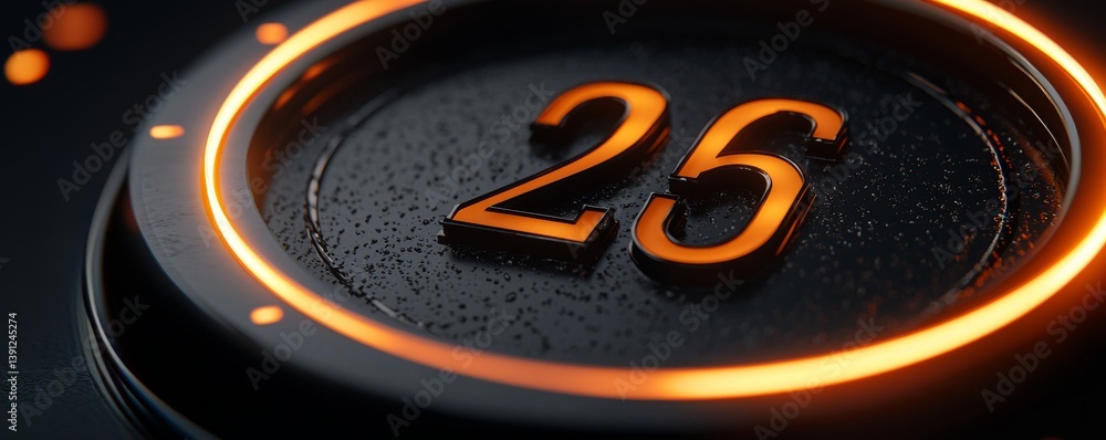 Aufkleber close-up view of a sleek black surface with illuminated numbers and modern design.