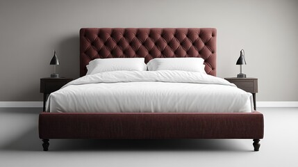 Elegant Bedroom with Modern Bed and Nightstands Featuring Comfortable White Linens and Stylish