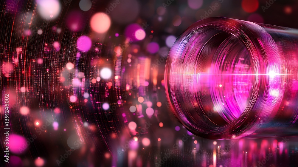 Poster an abstract futuristic image features a glowing cylindrical structure