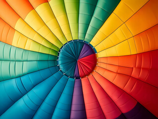 Obraz premium Vibrant, colorful inner view of a hot air balloon showcasing its unique design and bright hues, perfect for adventure and travel themes.