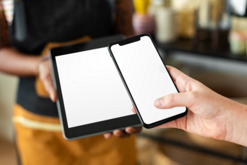 Png phone and tablet screen mockup for cashless payment