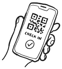 Png contactless check in, new normal doodle sticker