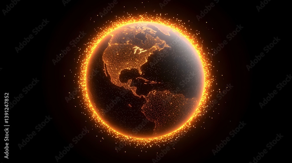 Wall mural the image shows a digital rendering of planet earth, specifically the americas, depicted as a conste