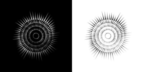 Dynamic abstract spiral sound wave rhythm lines. Circular spiral sound wave rhythm of lines. Circular futuristic abstract lines, black and white background.