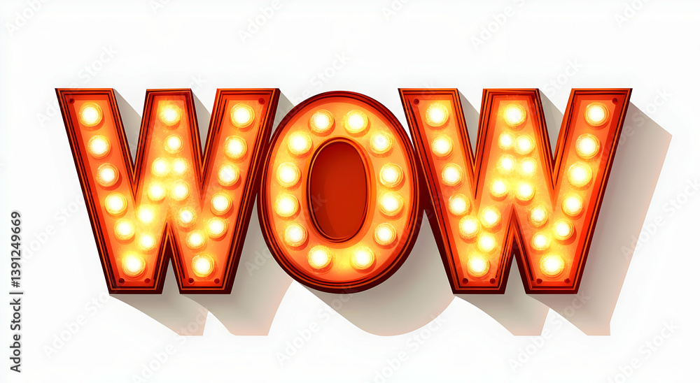 Poster bright and captivating 'wow' letters with bulbs, perfect for signage and attention-grabbing displays