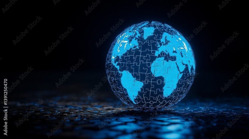 Aufkleber illuminated globe showing world map design against dark background for modern tech themes.