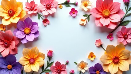 Obraz premium Vibrant Paper Flowers Arranged in a Delightful Circular Frame, Ideal for Festive or Celebratory Designs and Projects