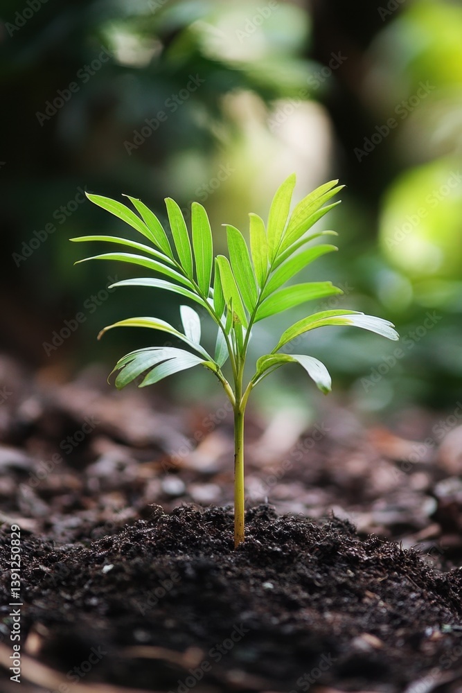 Poster vibrant green sprout emerging from rich soil symbolizing new beginnings growth and resilience in nat