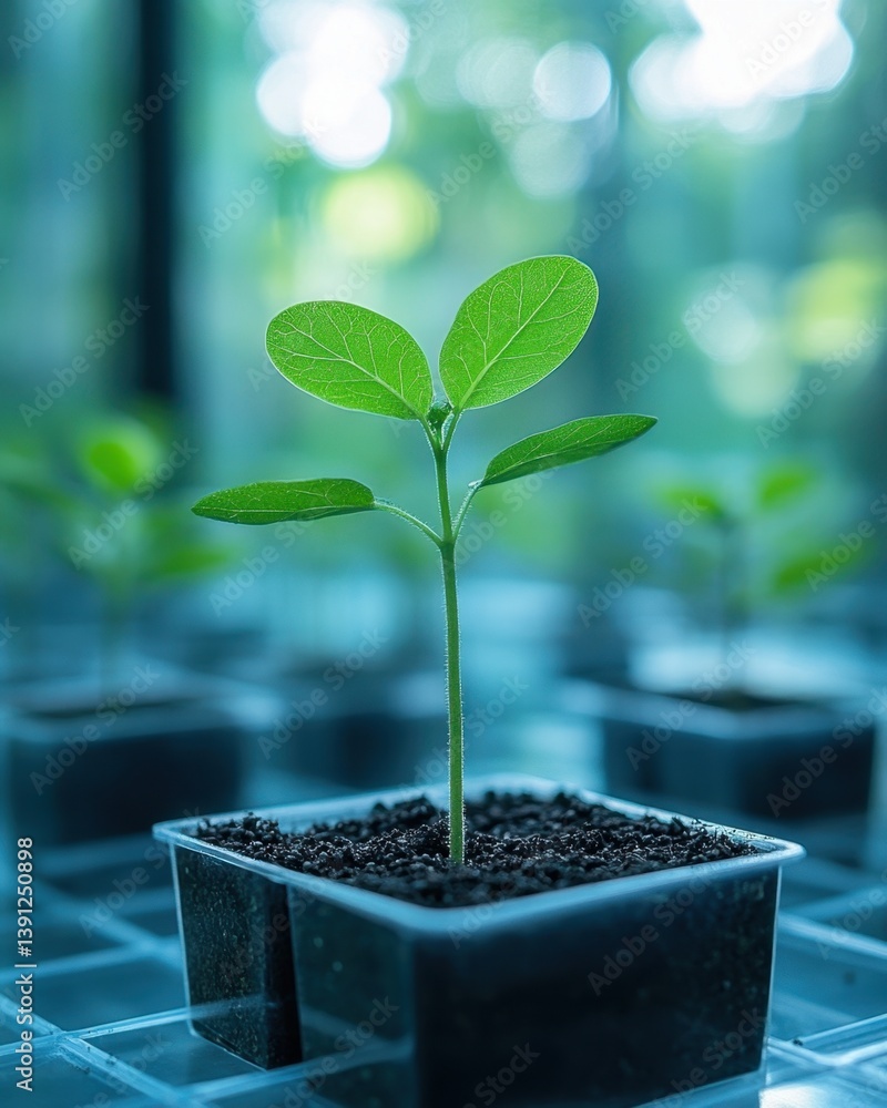 Poster seedling emergence in controlled environment representing growth cycle and sustainable agriculture p