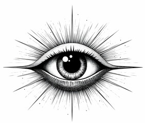 An artistic representation of a mystical eye, surrounded by radiant lines, symbolizing vision, clarity, and enlightenment.