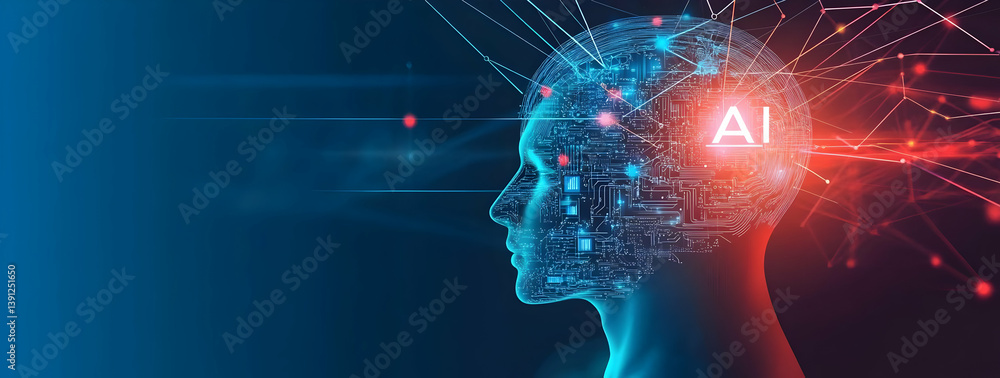 Poster a futuristic representation of artificial intelligence, showcasing connections and neural networks i