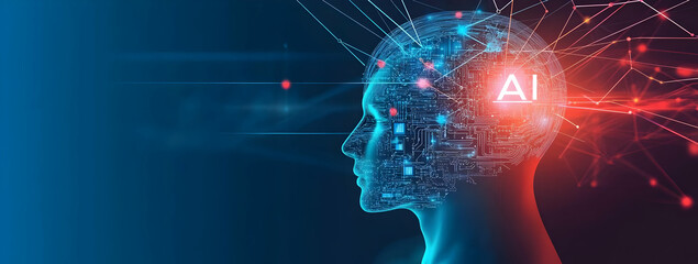 A futuristic representation of artificial intelligence, showcasing connections and neural networks influencing human thought.