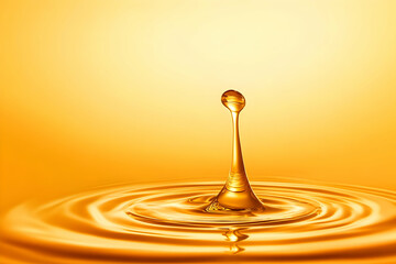 A mesmerizing drop of liquid creates ripples in a warm, golden environment. Captures the essence of fluidity and tranquility.