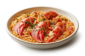 A realistic photo of Garlic Butter Lobster Risotto, hyper-realistic, isolated on white