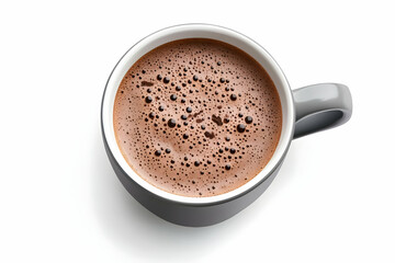 A close-up view of a steaming cup of hot chocolate topped with creamy froth, perfect for cozy moments and indulgent treats.