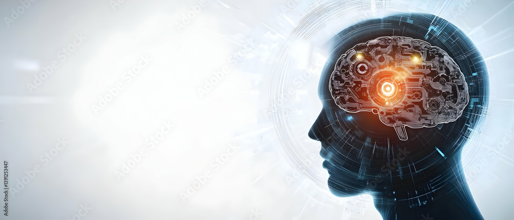 Poster a conceptual representation of the human brain showcasing neural connections and digital elements sy