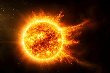 Obraz premium A stunning depiction of the sun, showcasing its fiery surface and solar flares, illuminating the cosmos with vibrant energy.