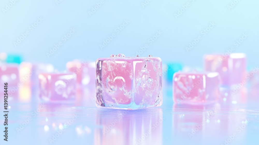 Poster translucent, pastel-colored, cube-shaped objects with soft, diffused light