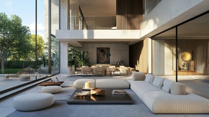 Modern home interior showing a large open living and dining space