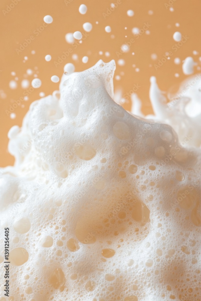 Poster luxurious creamy foam cascade on peach backdrop showcasing rich texture and dynamic movement for bea