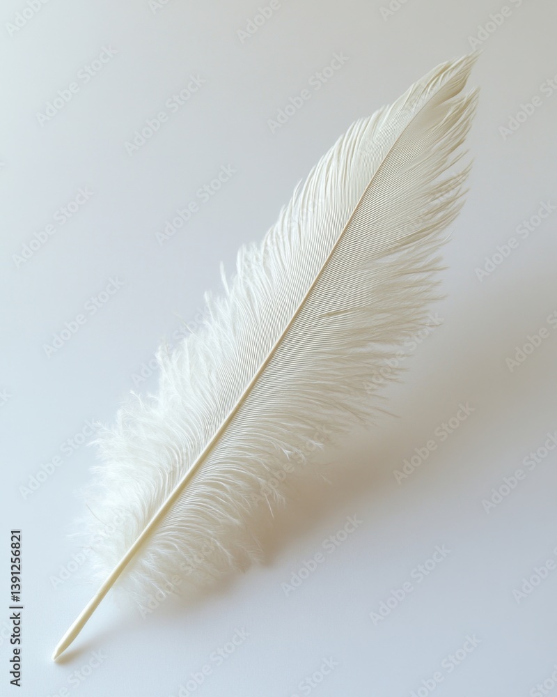 Poster elegant white feather on a soft background creating a serene and peaceful mood with delicate details