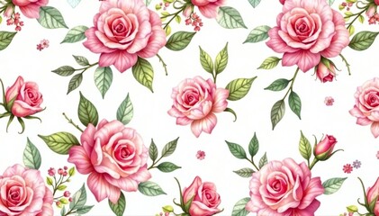 Delicate watercolor roses, intertwined leaves, seamless repeat, watercolor, garden, floral