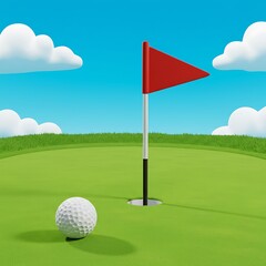 Obraz premium Golf ball and hole under blue sky