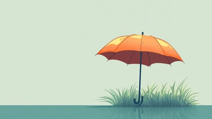 Obraz premium Orange umbrella in a grassy area