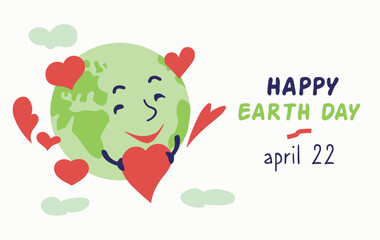 Happy Earth day 22 April card banner invitation poster with hearts