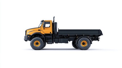 Fototapeta premium Heavy-Duty Orange Truck with Black Bed on Isolated White Background