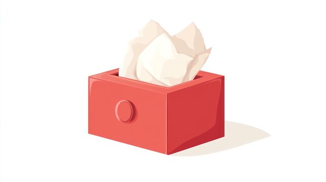 A red tissue box with tissues inside