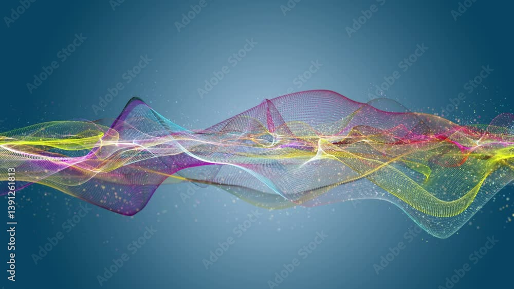Poster fantastic video animation with particle wave object in slow motion and space for text, 4096x2304 loo