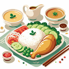 delicious, food, lunch, chicken, dish, asian, dinner, gourmet, rice, white, cuisine, sauce, healthy, cucumber, meal, breakfast, singapore, soup, restaurant, chinese, closeup, background, green, cultur
