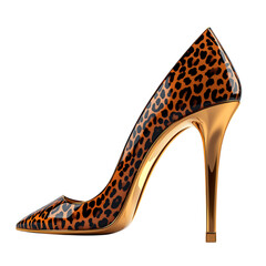 Bold Leopard Print High Heels with Gold Accents Isolated on Transparent Background