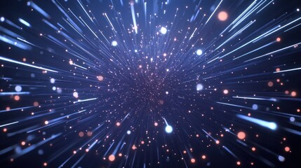 Cosmic explosion, radiating light streaks and particles