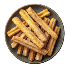 A Plate of Golden Churros Dusted with Cinnamon Sugar Isolated on Transparent Background