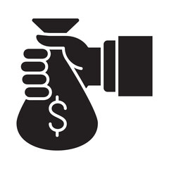 Hand holding money bag icon. Earnings symbol. Icon symbol suitable for salary, payment, savings, financial, finance. Vector illustration