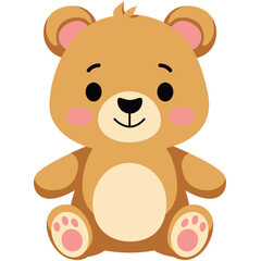 Cute cartoon bear illustration with a happy expression. The bear is sitting on a blue background. Perfect for children’s designs, baby products, kids' books, and fun, colorful projects.