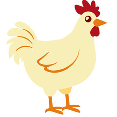 Flat cartoon rooster with cream feathers, red comb, and orange beak on a teal background. Great for farm themes, kids’ content, educational materials, or barnyard animal illustrations.