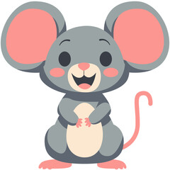 Cute cartoon mouse with big ears, pink tail, and a cheerful smile on a dark blue background. Perfect for kids’ content, animal characters, educational themes, or fun design projects.