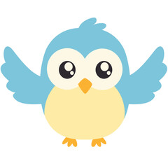 Adorable cartoon owl with blue wings and big eyes in a flat style. Perfect for kids’ content, educational materials, night animals, woodland creatures, or cute digital character designs.