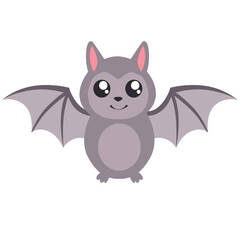 Cute cartoon bat with open wings and big sparkling eyes on a blue background. Perfect for Halloween, kids' books, animal themes, educational content, or fun and spooky designs.