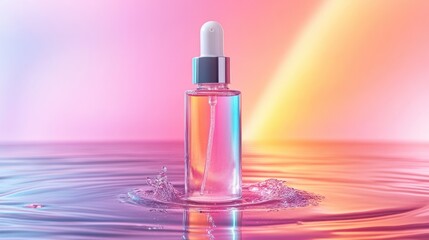 Serene, vibrant serum bottle on water ripples