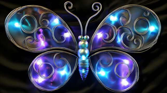 A decorative illuminated butterfly featuring iridescent light displays beautifully