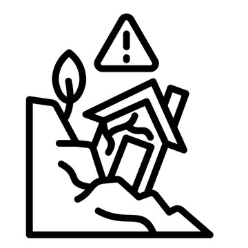house collapsing, warning sign, black outline clip art preview