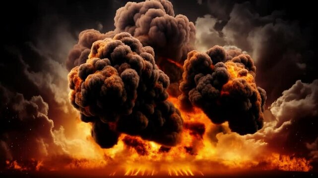 Destructive Explosion: Witness the awe-inspiring power of a large explosion, with billowing clouds of smoke, and fiery energy. A compelling visual representing the destructive nature of explosions.