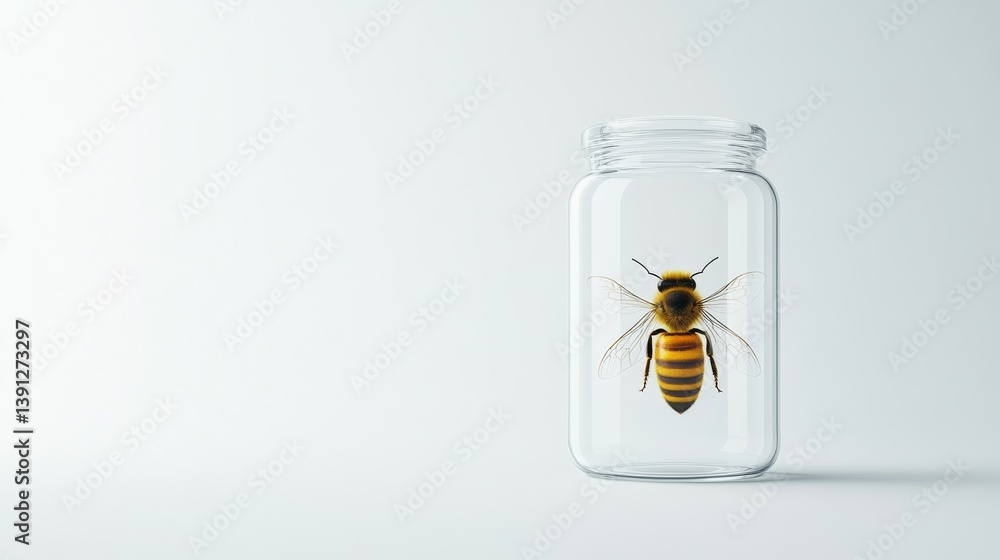 Poster bee in a jar captured in minimalist and elegant studio setting