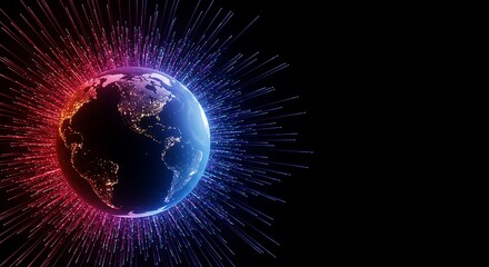 Obraz premium Digital Earth with red-blue data burst