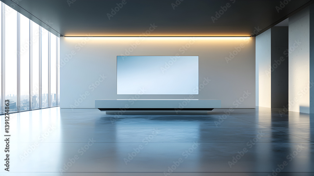 Poster creating a holographic minimalist presentation in a modern space