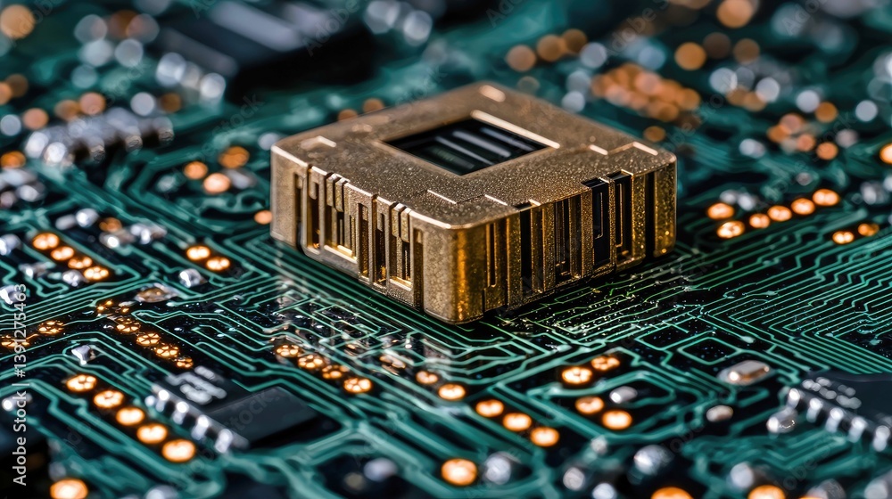 Poster close-up of a microchip on a circuit board: a glimpse into the technological marvels of modern elect